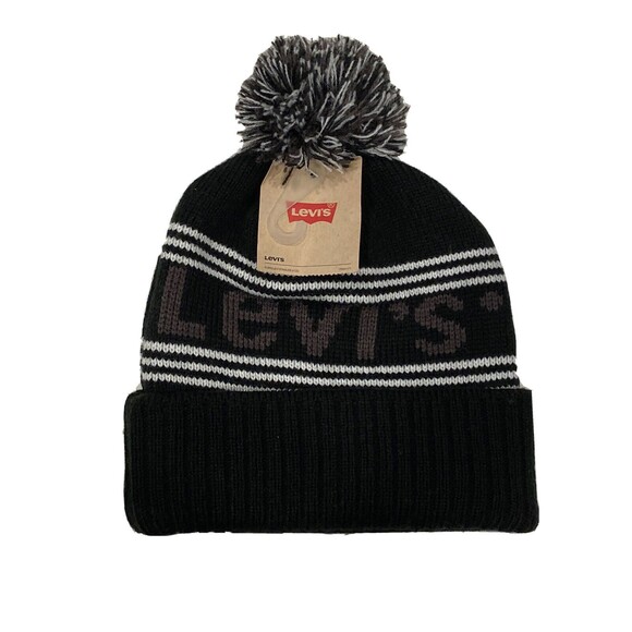LEVI'S Kids' Boys Stacks Pompom Beanie Hat In Black NWT - Picture 2 of 4